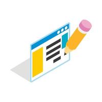 Document with pencil icon, isometric 3d style vector