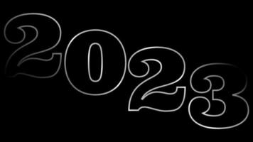 año nuevo 2023 banner oscuro texto delineado plateado vector