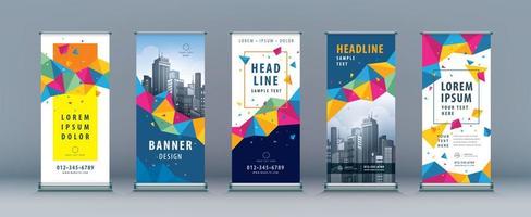 Business Roll Up Set. Standee Design. Banner Template, Abstract Colorful Geometric Polygon vector