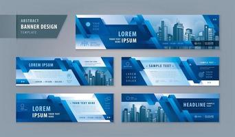 Horizontal header web banner, Abstract Blue banner design web template Set, vector