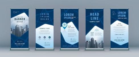 Business Roll Up Set. Standee Design. Banner Template, Abstract blue Geometric Background vector