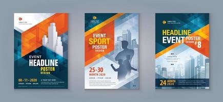 Business Flyer Poster Design Set. Layout Template, Abstract Red and Blue Geometric Triangle vector