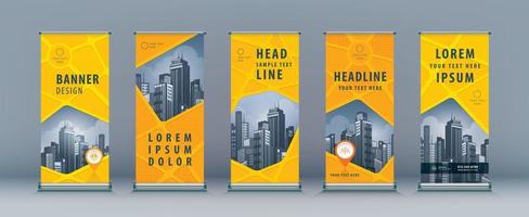 Business Roll Up Set. Standee Design. Banner Template, Abstract Yellow Geometric Background vector