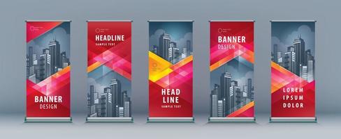 Standee Design. Banner Template, Business Roll Up Set. Abstract Red Geometric Triangle Background vector