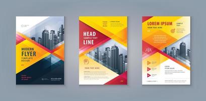 Abstract Red Geometric Triangle, Business Leaflet Brochure Flyer Template Design Set. Corporate Flyer Template A4 Size vector