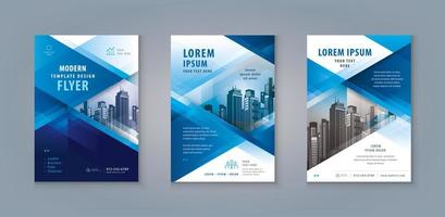 Business Leaflet Brochure Flyer Template Design Set. Abstract Blue Geometric Triangle, Corporate Flyer Template A4 Size vector