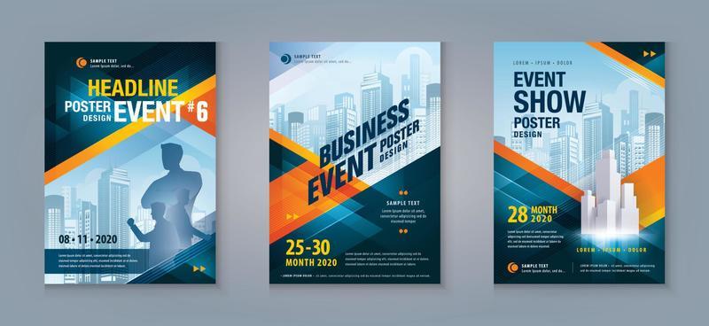 Business Flyer Poster Design Set. Layout Template, Cover Booklet, Abstract Red and Blue Geometric Triangle
