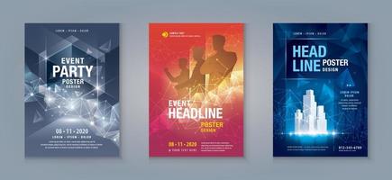 Business Flyer Poster Design Set. Layout Template, Abstract techno Geometric Background, Cover Booklet