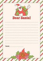 Groovy paper sheet template - Letter to Santa from child. Retro Christmas wishlist blank. Vector 70s vintage cartoon illustration.