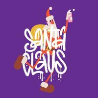 Hiphop Urban Style Santa Claus Spraying Graffity. Spay textured lettering collage with Santa groocy character. Vector Illustration Art Template. Tee sublimation print