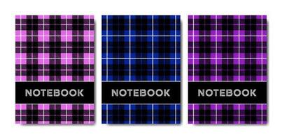 Set of cover notebook template with tartan pattern vector