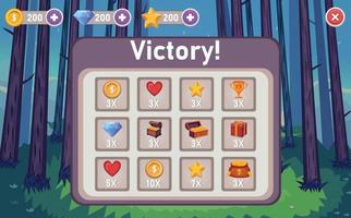 página ganadora en el juego móvil, interfaz de usuario ui - ux vector