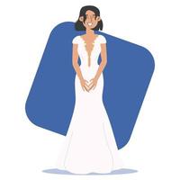 Adorable model girl in wedding dress posing. Vector illustration in flat style