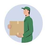 Delivery courier man isolated round icons or avatars. Vector illustration in flat style