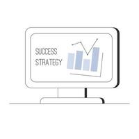 Success strategy. A computer monitor screen with Computer monitor screen with data chart image. Vector illustration in outline style