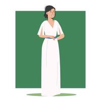 adorable chica modelo en vestido de novia posando. ilustración vectorial en estilo plano vector