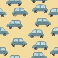 Seamless pattern with blue cars on a yellow background. Illustration for children's diaries and banners for toy stores. vector