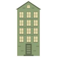 Green multi-storey building with windows. House design. Residential building illustration vector