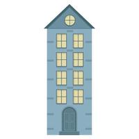 Blue multi-storey building with windows. House design. Residential building illustration vector