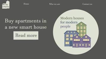 Website template for a building or selling multi-apartment modern houses company. Illustration of three colorful houses with the slogan vector