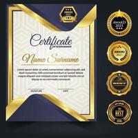 Blue and gold color certificate template design. Certificate of Achievement with a gold badge vector