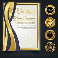 Blue and gold color certificate template design. Certificate of Achievement with a gold badge vector