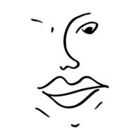 Black outline face sketch design. Eyes, nose, mouth, eyebrows Hand drawn outline. Silly face illustration. Simple cartoon doodle style face sketch vector