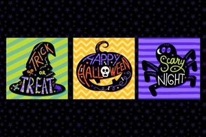 Card, invitation set for halloween with lettering vector