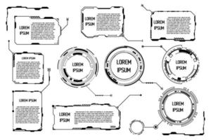 Vector set  HUD element. Text boxes collection abstract technology style. Hi-tech futuristic element.