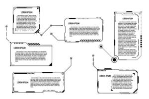 Vector set  HUD element. Dashboard display virtual reality technology screen. Futuristic use.