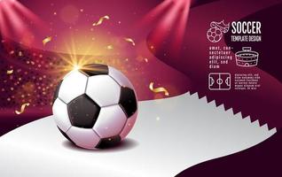 diseño de plantilla de diseño de fútbol, fútbol, tono magenta púrpura, fondo de concepto de bandera de qatar vector
