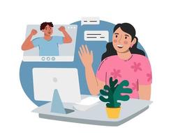 Virtual remote work. Windows with office colleagues. Online remote video conference call. Video conference. Vector illustration is flat isolated on a white background.