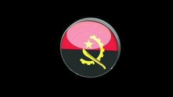 3D rotating Flag of Angola on Transparent Background. Angola Flag Glass Button Concept Style with Circular Metal Frame. render with ProRes 4444, alpha channel. 4K video. video