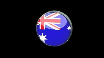 3D rotierende Flagge Australiens auf transparentem Hintergrund. Australien-Flagge Glasknopf-Konzeptstil mit kreisförmigem Metallrahmen. Rendern mit Prores 4444, Alphakanal. 4k-Video. video