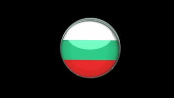 3d bandera giratoria de bulgaria sobre fondo transparente. estilo de concepto de botón de vidrio de bandera de bulgaria con marco de metal circular. renderizar con prores 4444, canal alfa. vídeo 4k video