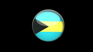 3D rotating Flag of bahamas on Transparent Background. bahamas Flag Glass Button Concept Style with Circular Metal Frame. render with ProRes 4444, alpha channel. 4K video. video