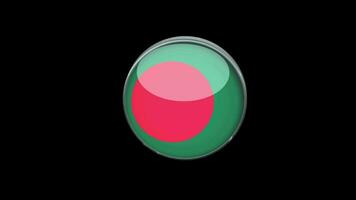 3d roterend vlag van Bangladesh Aan transparant achtergrond. Bangladesh vlag glas knop concept stijl met circulaire metaal kader. geven met prores 4444, alpha kanaal. 4k video. video