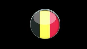 Drapeau rotatif 3d de belgique sur fond transparent. style de concept de bouton de verre drapeau belgique avec cadre métallique circulaire. rendre avec prores 4444, canal alpha. vidéo 4k. video