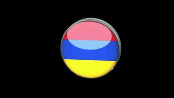 3D rotating Flag of Armenia on Transparent Background. Armenia Flag Glass Button Concept Style with Circular Metal Frame. render with ProRes 4444, alpha channel. 4K video. video