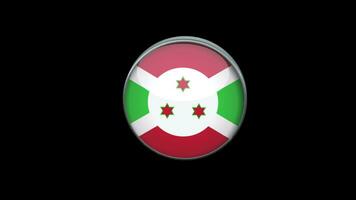 3D rotierende Flagge von Burundi auf transparentem Hintergrund. Burundi-Flagge Glasknopf-Konzeptstil mit kreisförmigem Metallrahmen. Rendern mit Prores 4444, Alphakanal. 4k-Video. video