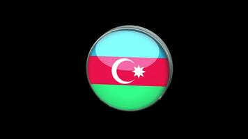 3D rotierende Flagge von Arzerbaijan auf transparentem Hintergrund. Arzerbaijan-Flaggen-Glasknopf-Konzeptart mit kreisförmigem Metallrahmen. Rendern mit Prores 4444, Alphakanal. 4k-Video. video