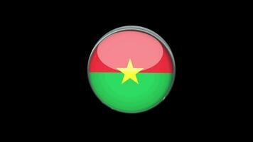 3d bandera giratoria de burkina faso sobre fondo transparente. estilo de concepto de botón de vidrio de bandera de burkina faso con marco de metal circular. renderizar con prores 4444, canal alfa. vídeo 4k video