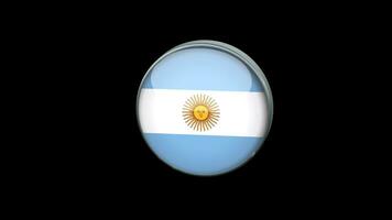 3D rotating Flag of Argentina on Transparent Background. Argentina Flag Glass Button Concept Style with Circular Metal Frame. render with ProRes 4444, alpha channel. 4K video. video