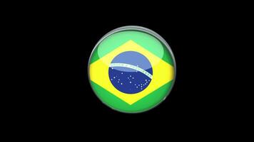 3D rotating Flag of brazil on Transparent Background. brazil Flag Glass Button Concept Style with Circular Metal Frame. render with ProRes 4444, alpha channel. 4K video. video