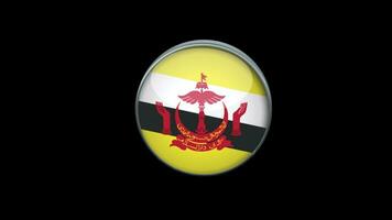 3D rotating Flag of brunei on Transparent Background. brunei Flag Glass Button Concept Style with Circular Metal Frame. render with ProRes 4444, alpha channel. 4K video. video