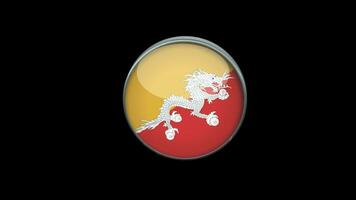 3D rotating Flag of bhutan on Transparent Background. bhutan Flag Glass Button Concept Style with Circular Metal Frame. render with ProRes 4444, alpha channel. 4K video. video