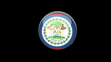 3D rotierende Flagge von Belize auf transparentem Hintergrund. Belize-Flagge Glasknopf-Konzeptstil mit kreisförmigem Metallrahmen. Rendern mit Prores 4444, Alphakanal. 4k-Video. video