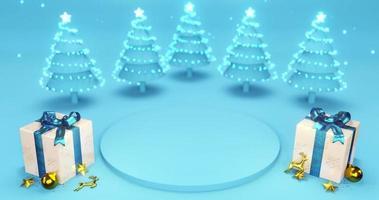 Christmas stage decorate with present gold ornaments and glowing Christmas trees video
