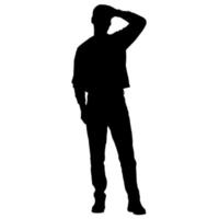Vector silhouettes of men. Standing man shape. Black color on isolated white background. Graphic illustration.