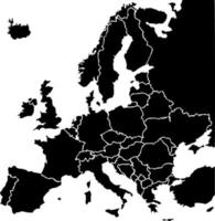 Black colored European states map. Political europe map. vector